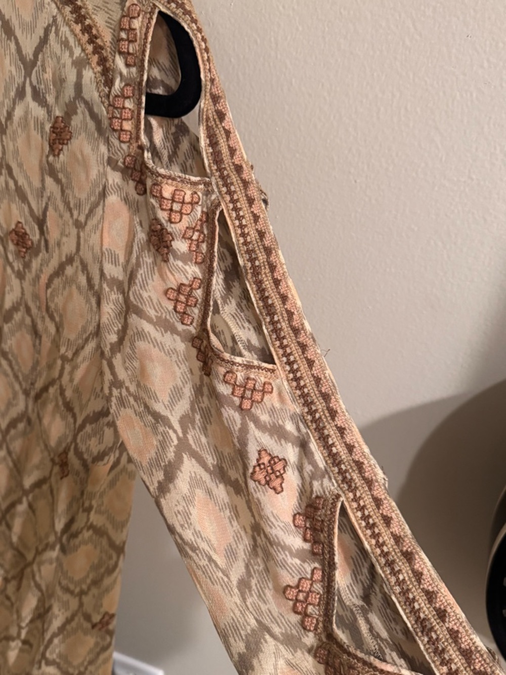 Boho Embroidered Cold-Shoulder Tunic Dress - Beige & Rust - Picture 3 of 8